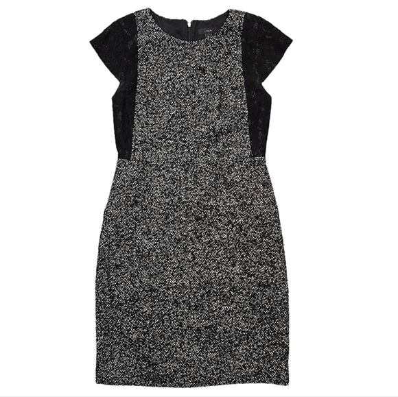 J. Crew Black and White Tweed Lace Panel Sheath Dress 6P Petite - Picture 2 of 5
